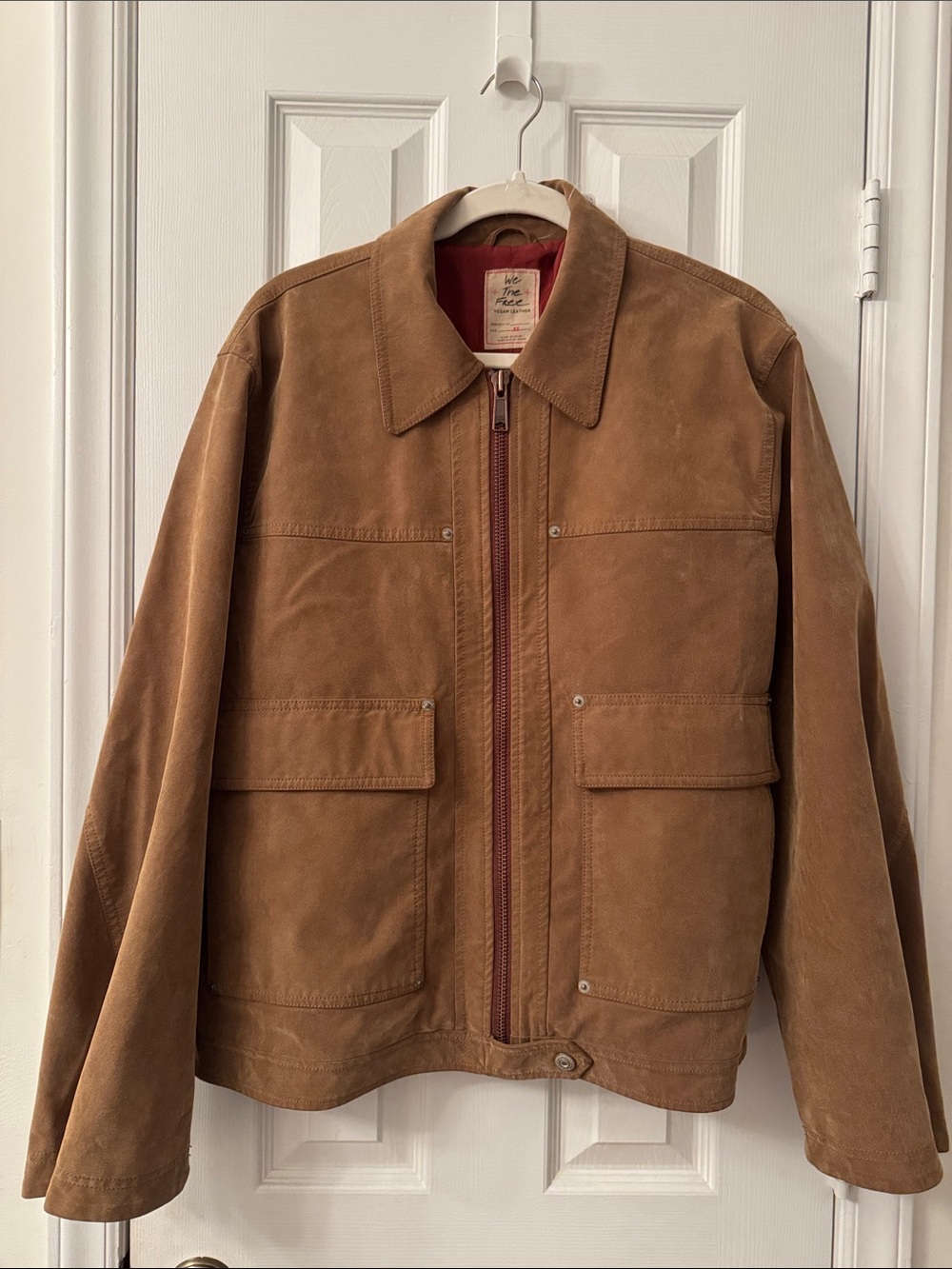 We The Free - Free People Blair Vegan Leather Jacket - Brown with Maroon Lining